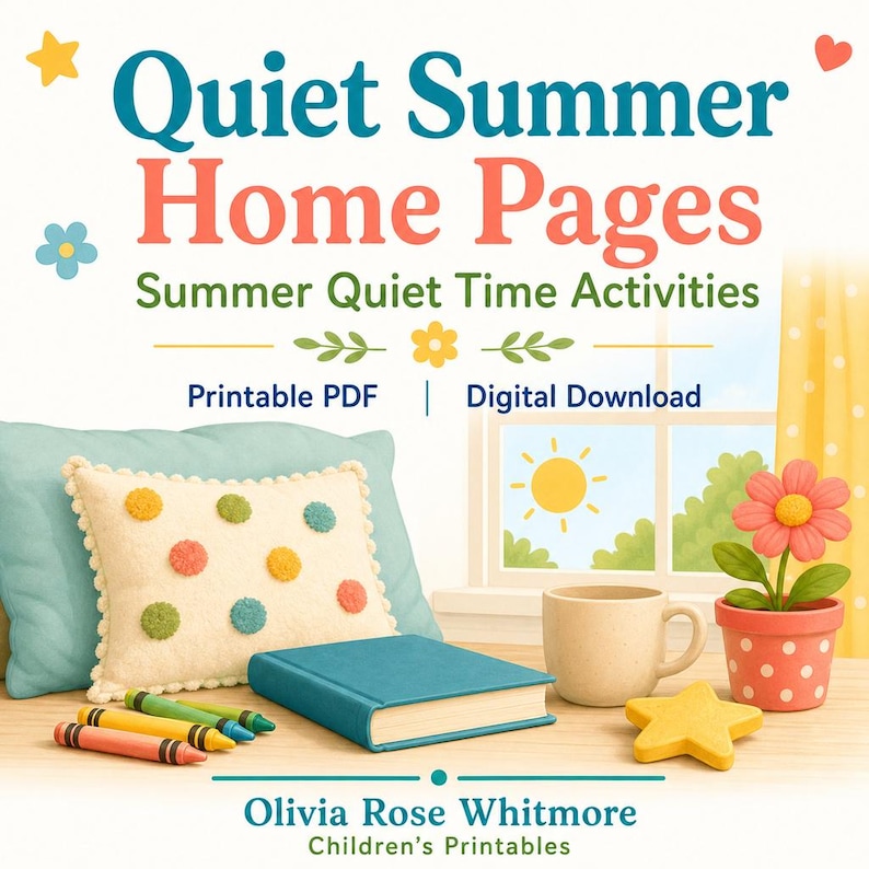 Quiet Summer Home Pages | Summer Quiet Time Activities | Printable PDF | Digital Download image 1