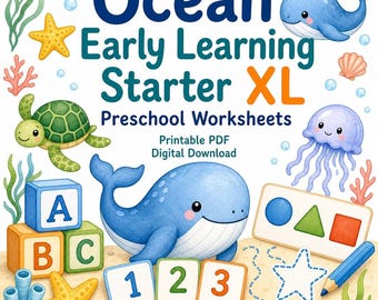 Ocean Early Learning Starter XL | Förskolearbetsblad | Utskrivbar PDF | Digital nedladdning