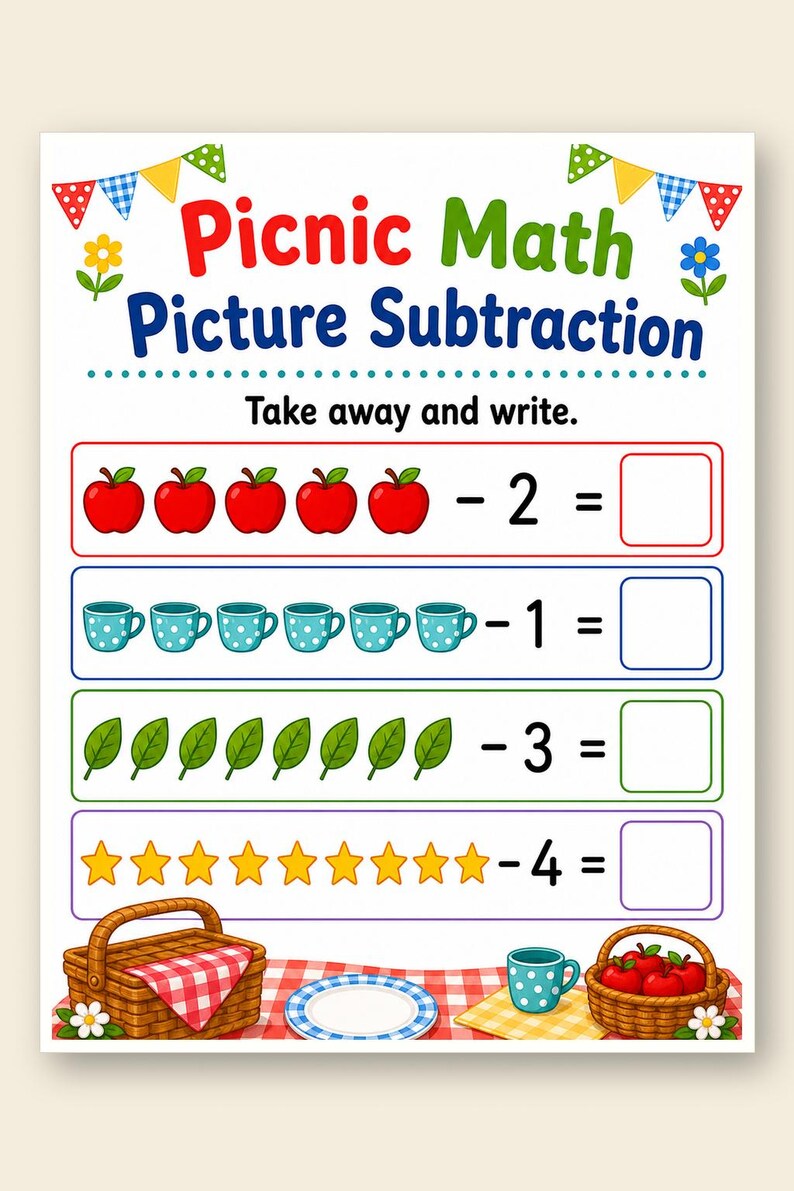 Picnic Math Mix | Addition and Subtraction Worksheets | Printable PDF | Digital Download image 9