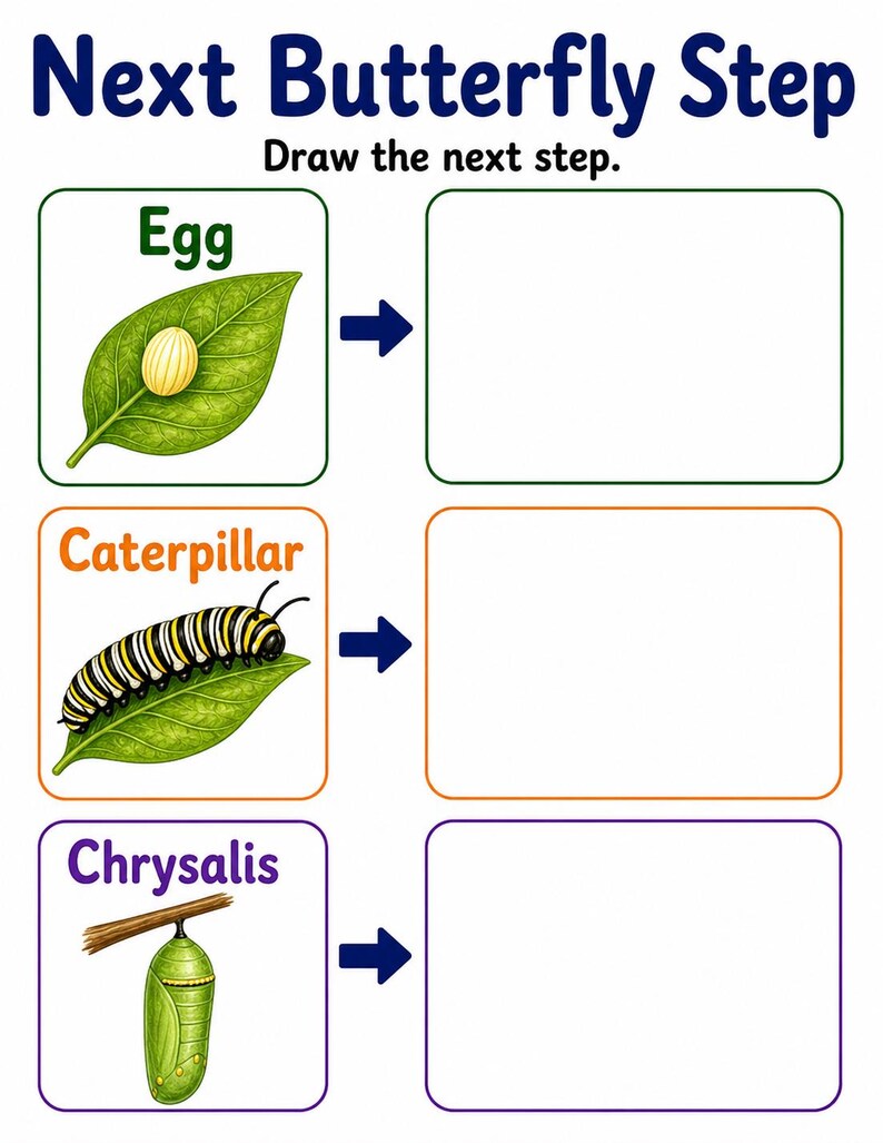 Schmetterling Gartenstufen | Schmetterling Lebenszyklus Arbeitsblatt | Druckbare PDF | Digitaler Download Bild 5