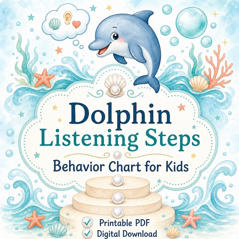 Dolphin Listening Steps | Behavior Chart for Kids | Printable PDF | Digital Download image 1