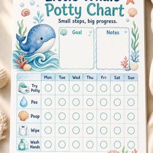The Little Whale Steps | Tabel zindelijkheidstraining | Afdrukbare pdf | Digitale download afbeelding 5