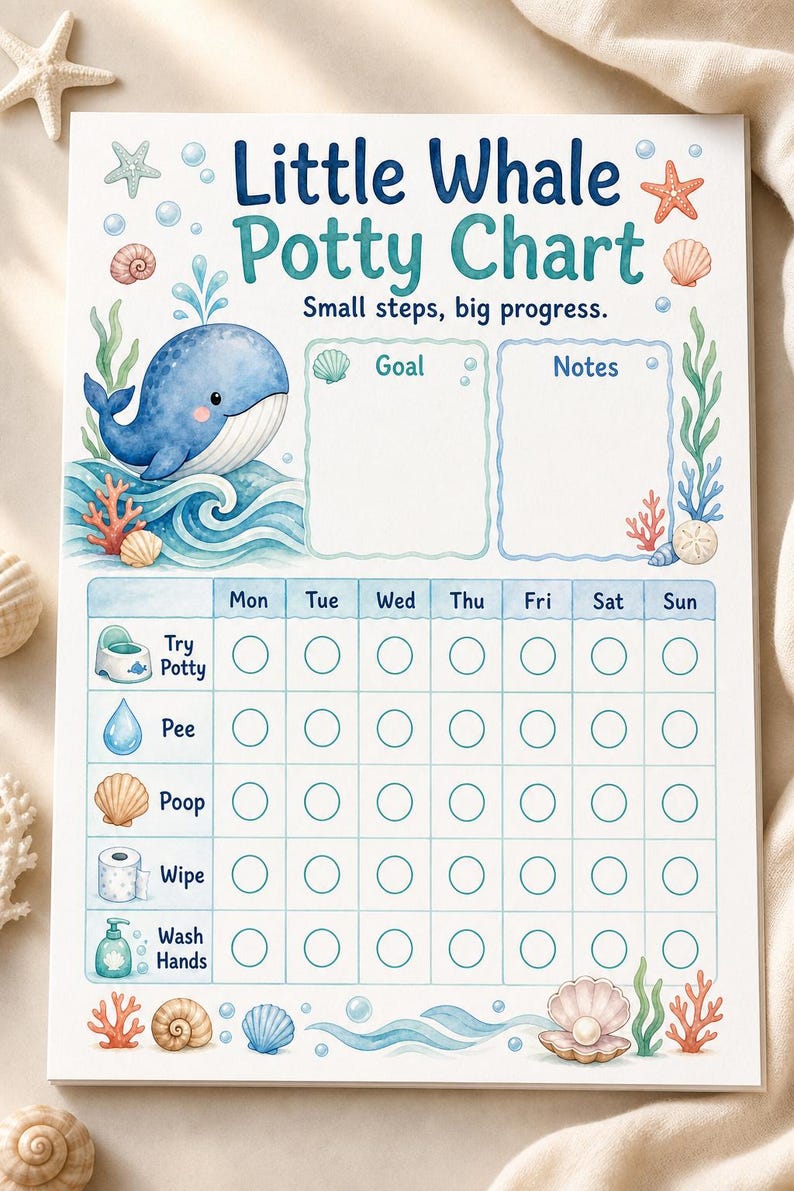 The Little Whale Steps | Tabel zindelijkheidstraining | Afdrukbare pdf | Digitale download afbeelding 5