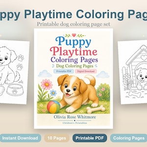 Puppy Playtime Coloring Pages | Dog Coloring Pages | Printable PDF | Digital Download image 2