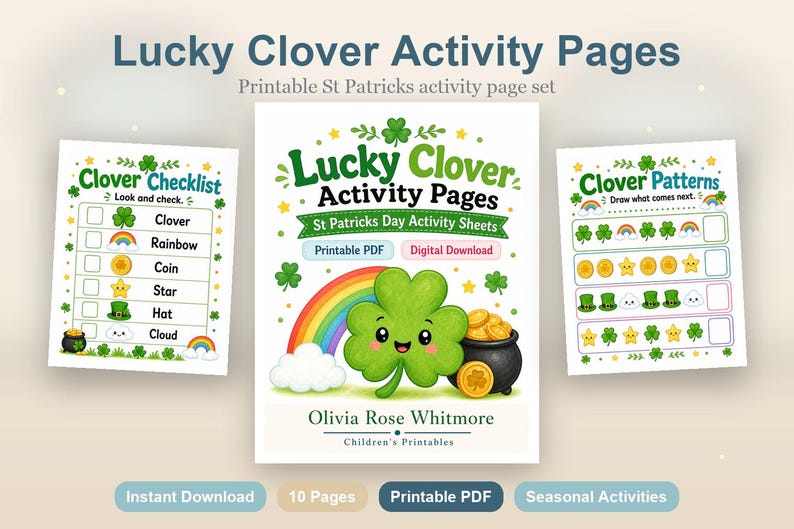 Aktivitetsblad för lyckoklöver | Aktivitetsblad för St Patricks Day | Utskrivbar PDF | Digital nedladdning bild 2