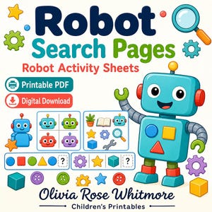 Robotsökningssidor | Robotaktivitetsblad | Utskrivbar PDF | Digital nedladdning bild 1