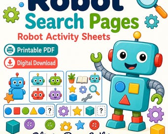 Roboter Such Seiten | Roboter-Übungsbogen | Druckbare PDF | Digitaler Download
