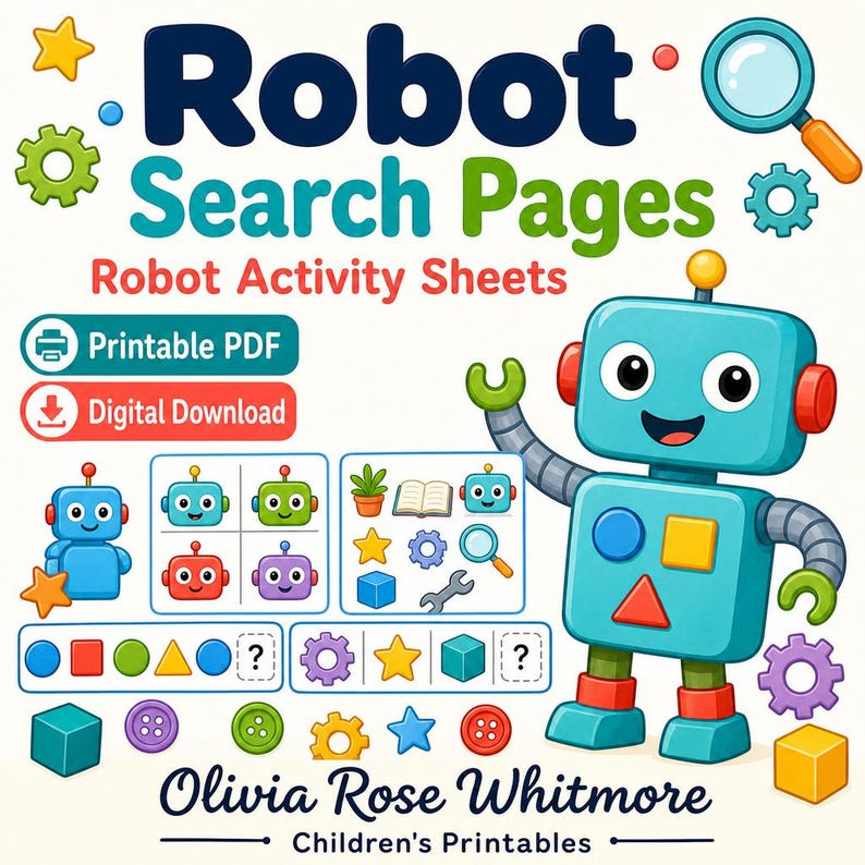 Robotsökningssidor | Robotaktivitetsblad | Utskrivbar PDF | Digital nedladdning bild 1