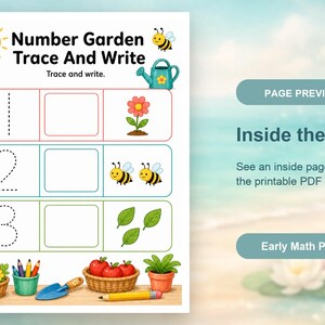 Sunny Number Garden | Preschool Math Worksheets | Printable PDF | Digital Download image 10