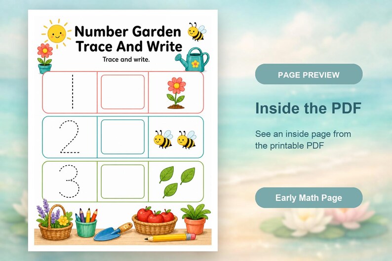 Sunny Number Garden | Preschool Math Worksheets | Printable PDF | Digital Download image 10