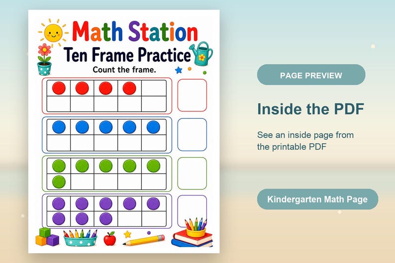 Kindergarten Math Station | Kindergarten Math Worksheets | Printable PDF | Digital Download image 10