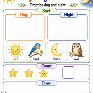 Tag Nacht Natur | Tag und Nacht Arbeitsblätter | Druckbare PDF | Digitaler Download Bild 7