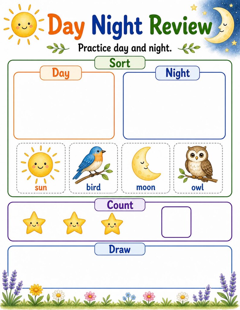 Tag Nacht Natur | Tag und Nacht Arbeitsblätter | Druckbare PDF | Digitaler Download Bild 7
