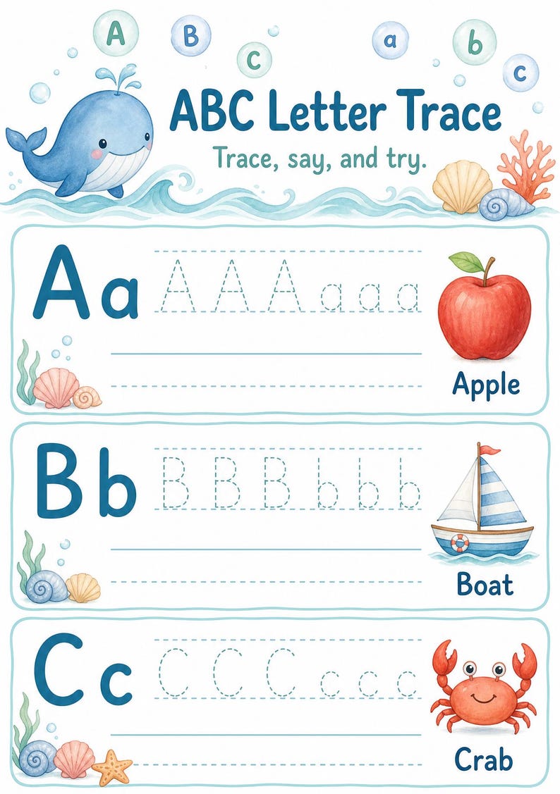 Das kleine Wal-ABC | Vorschul Arbeitsblätter | Druckbare PDF | Digitaler Download Bild 3