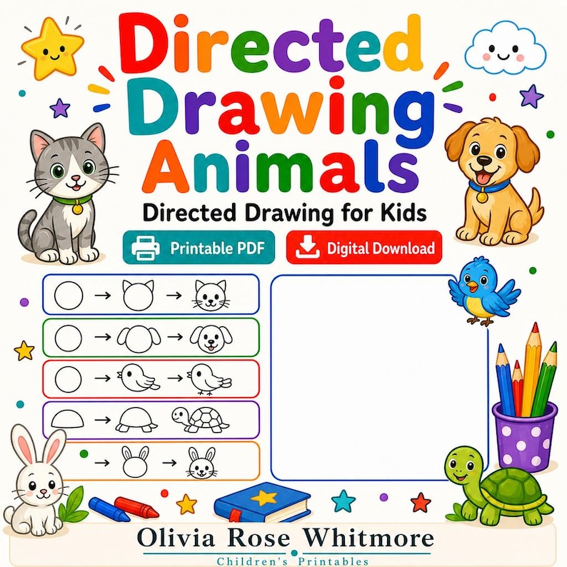 Directed Drawing Animals | Directed Drawing for Kids | Printable PDF | Digital Download image 1