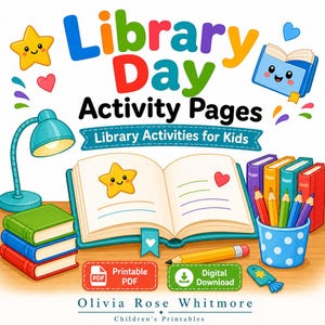 Library Day Activity Pages | Library Activities for Kids | Printable PDF | Digital Download image 1