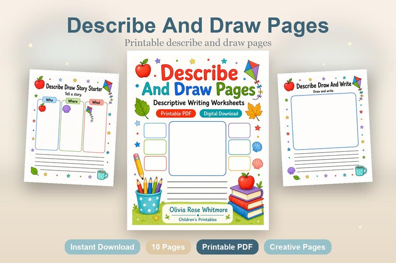 Describe And Draw Pages | Descriptive Writing Worksheets | Printable PDF | Digital Download image 2