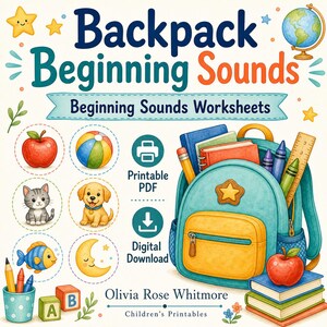 Backpack Beginning Sounds | Beginning Sounds Worksheets | Printable PDF | Digital Download image 1