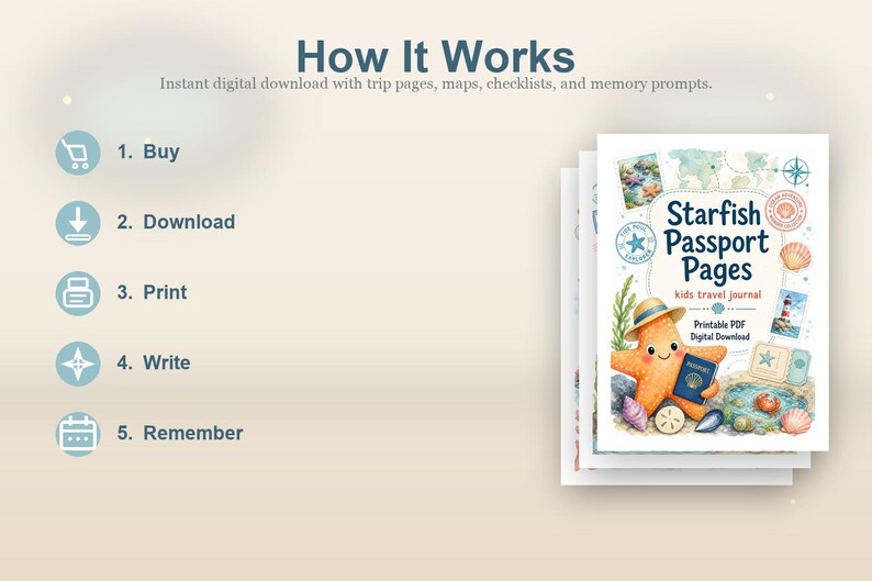 Starfish Passport Pages | kids travel journal | Printable PDF | Digital Download image 4
