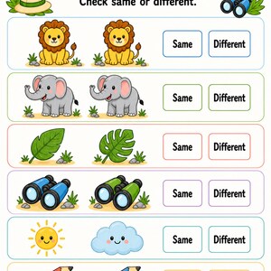 Same And Different Safari | Same and Different Worksheets | Printable PDF | Digital Download image 7