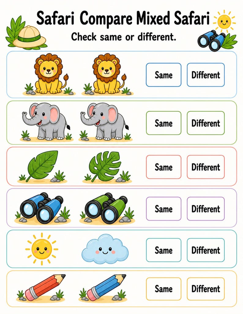 Same And Different Safari | Same and Different Worksheets | Printable PDF | Digital Download image 7