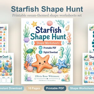 Caça às Estrelas-do-Mar | Folhas de Atividades com Formas | PDF para Imprimir | Download Digital imagem 2