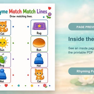 Rhyme Picture Match | Rhyming Worksheets | Printable PDF | Digital Download image 10
