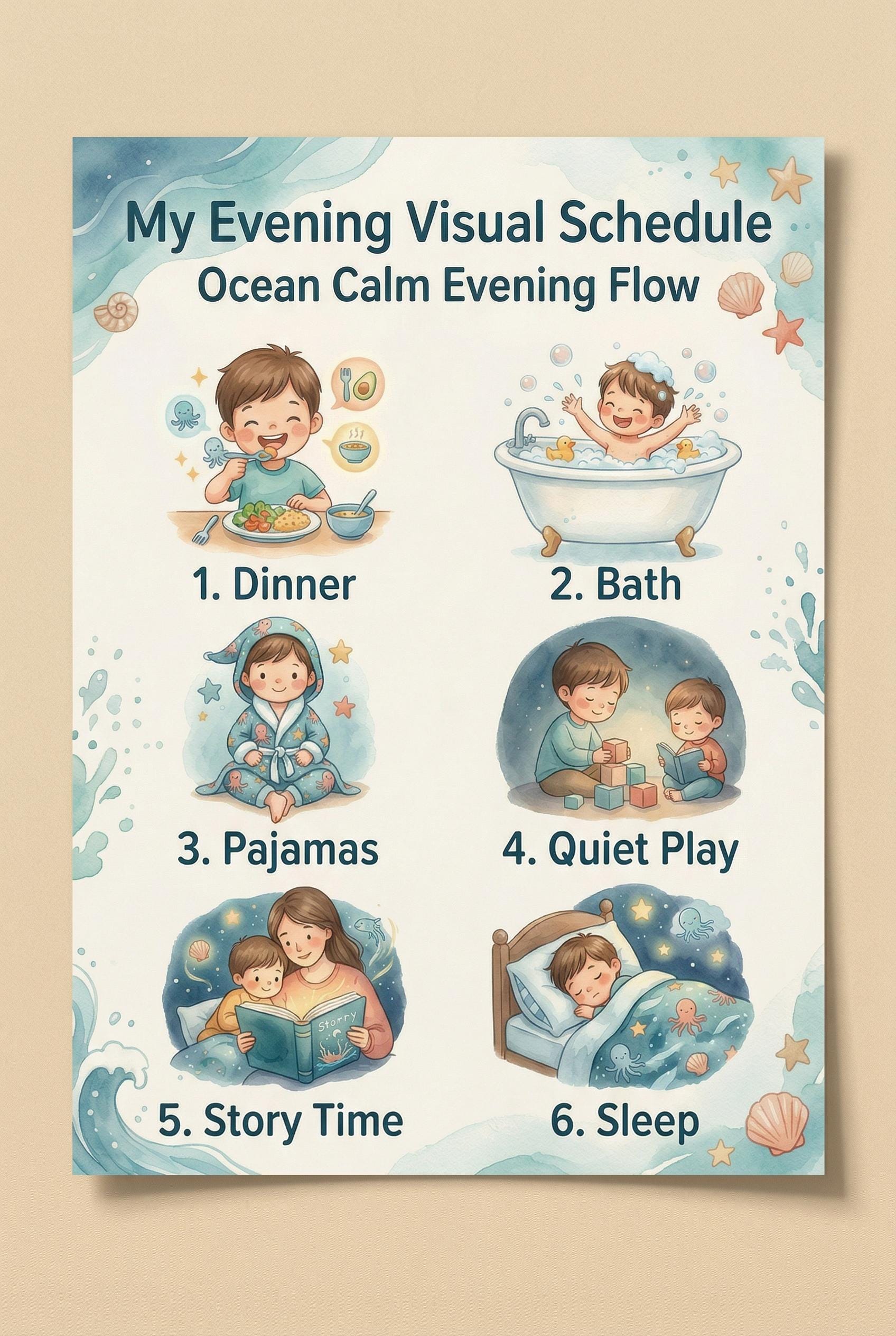 Calm Evening Visual Schedule | Visual Routine Chart for Kids ...