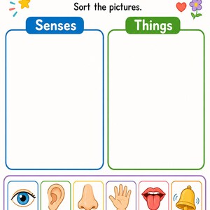 Clasificación de los cinco sentidos / Hojas de trabajo de los cinco sentidos / PDF imprimible / Descarga digital imagen 3