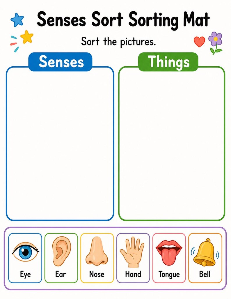 Clasificación de los cinco sentidos / Hojas de trabajo de los cinco sentidos / PDF imprimible / Descarga digital imagen 3