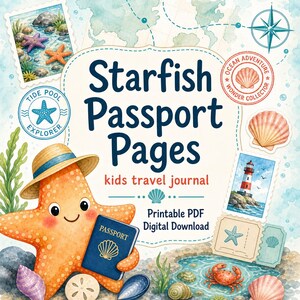 Starfish Passport Pages | kids travel journal | Printable PDF | Digital Download image 1