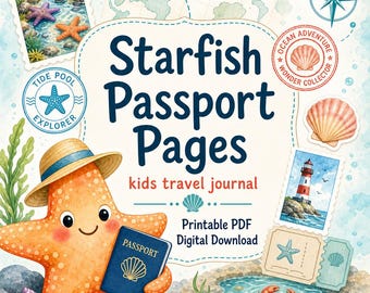 Starfish Passport Pages | kids travel journal | Printable PDF | Digital Download