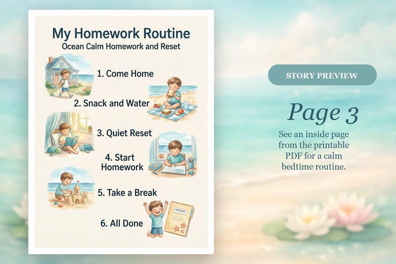 Homework and Reset Routine | Visual Routine Chart for Kids | Printable ...