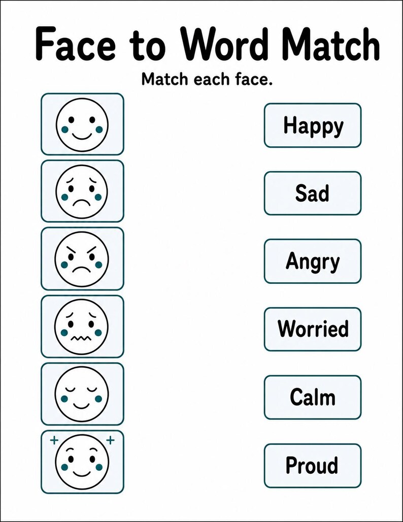 Little Emotion Match-Up | Gra w dopasowywanie emocji | Wersja PDF do druku | Pobieranie cyfrowe zdjęcie 4