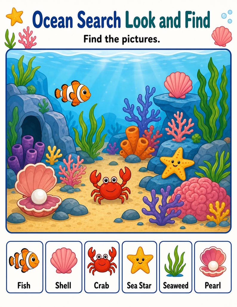 Ozean-Suche Puzzles | Ozean Aktivität Bogen | Druckbare PDF | Digitaler Download Bild 4