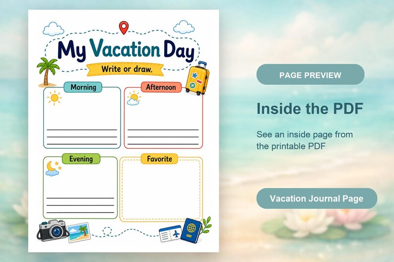 Vacation Journal Pages | Vacation Journal for Kids | Printable PDF | Digital Download image 10