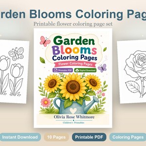 Garden Blooms Coloring Pages | Flower Coloring Pages | Printable PDF | Digital Download image 2