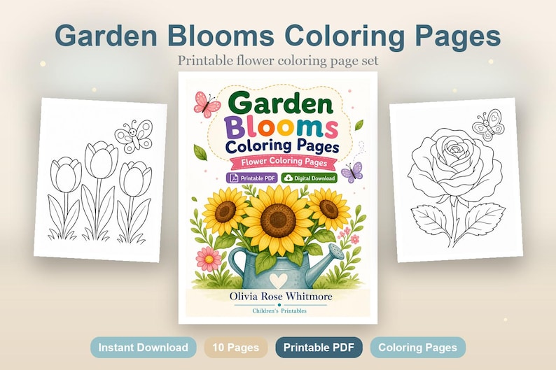Garden Blooms Coloring Pages | Flower Coloring Pages | Printable PDF | Digital Download image 2
