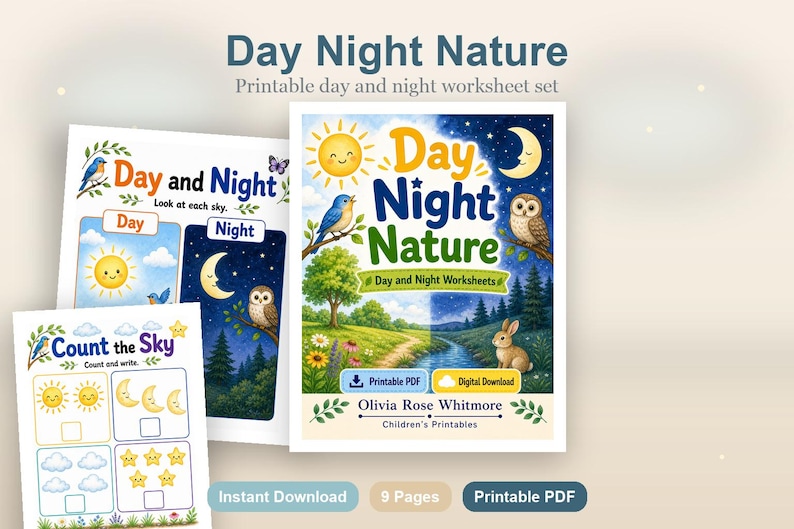 Tag Nacht Natur | Tag und Nacht Arbeitsblätter | Druckbare PDF | Digitaler Download Bild 2