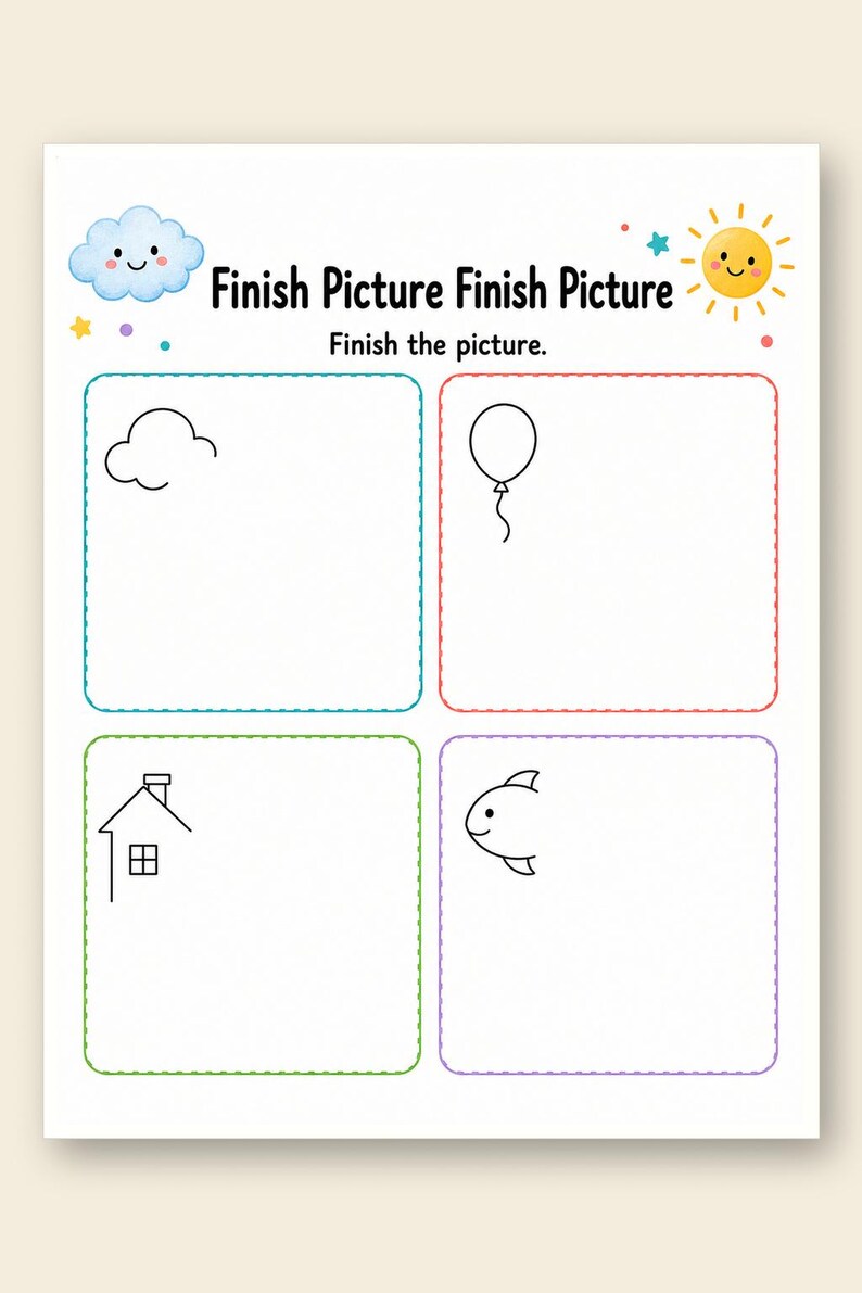 絵を完成させよう！ | 絵を完成させるワークシート | 印刷可能なPDF | デジタルダウンロード 画像 9