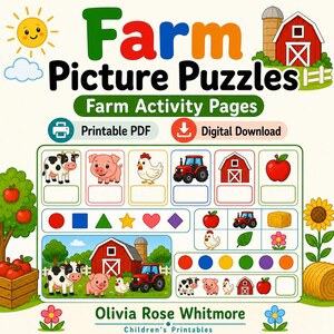 Bauernhof Bilderpuzzle | Farmaktivitätsseiten | Druckbare PDF | Digitaler Download Bild 1