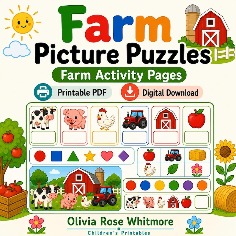 Bauernhof Bilderpuzzle | Farmaktivitätsseiten | Druckbare PDF | Digitaler Download Bild 1