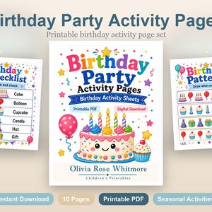 Geburtstagsparty-Tätigkeitsseiten | Geburtstag Aktivität Blätter | Druckbare PDF | Digitaler Download Bild 2