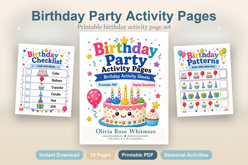 Geburtstagsparty-Tätigkeitsseiten | Geburtstag Aktivität Blätter | Druckbare PDF | Digitaler Download Bild 2