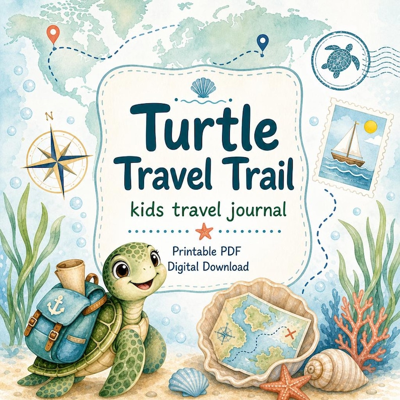 Turtle Travel Trail | kids travel journal | Printable PDF | Digital Download image 1