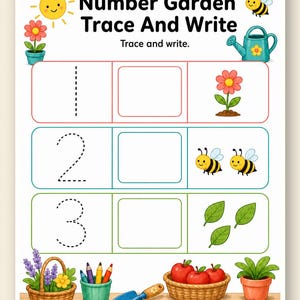 Sunny Number Garden | Preschool Math Worksheets | Printable PDF | Digital Download image 9