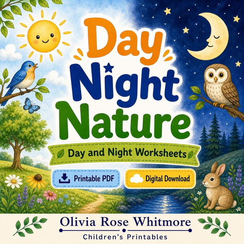 Tag Nacht Natur | Tag und Nacht Arbeitsblätter | Druckbare PDF | Digitaler Download Bild 1
