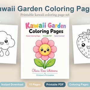 Disegni da colorare di un giardino kawaii / Disegni da colorare kawaii / PDF stampabile / Download digitale immagine 2