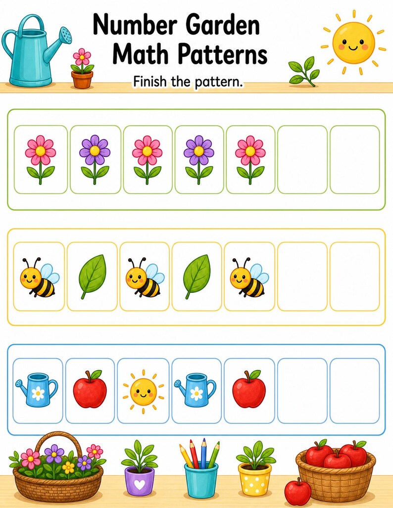 Sunny Number Garden | Preschool Math Worksheets | Printable PDF | Digital Download image 7