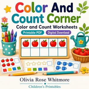 Color And Count Corner | Color and Count Worksheets | Printable PDF | Digital Download image 1